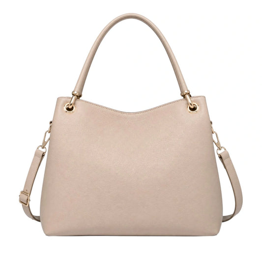 Elegant Beige Leather Shoulder Handbag with Adjustable Strap for Women