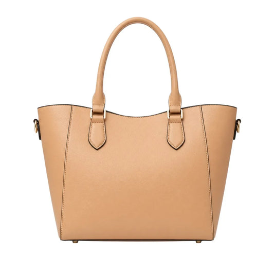 Elegant Tan Leather Tote Handbag Medium Size Women Shoulder Bag