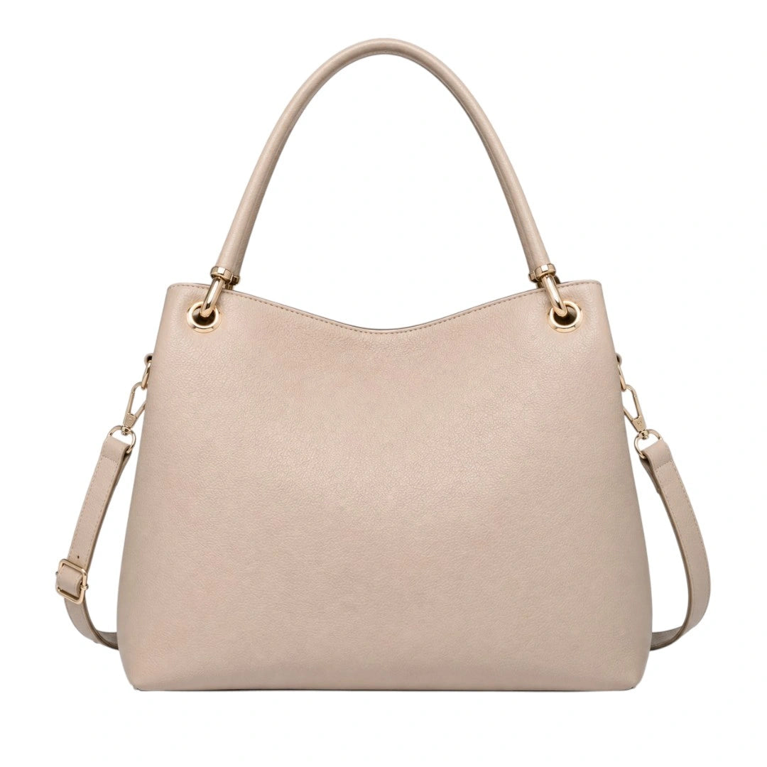 Baglio Elegant Beige Leather Shoulder Handbag with Adjustable Strap for Women