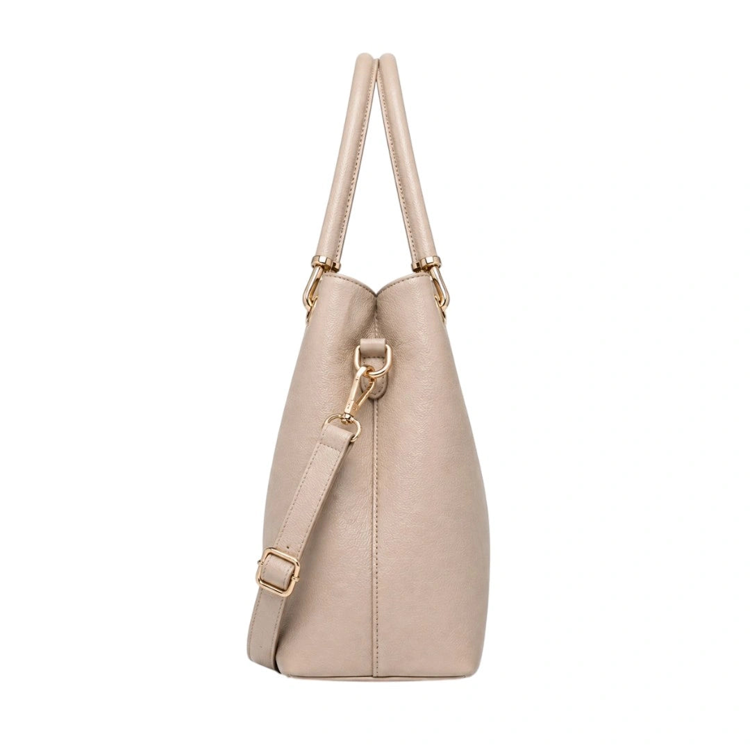 Baglio Elegant Beige Leather Shoulder Handbag with Adjustable Strap for Women
