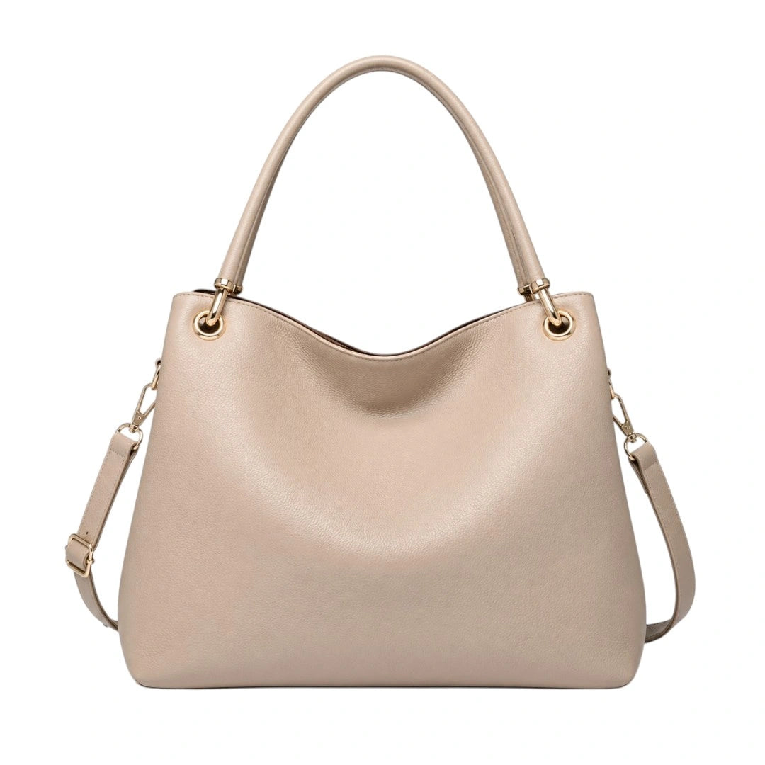 Baglio Elegant Beige Leather Shoulder Handbag with Adjustable Strap for Women