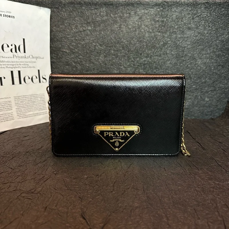 Prada Cahier bags with a leather - wrapped handle for a luxurious feelPrada Black Gold Large Logo Single Shoulder Bag 20cm