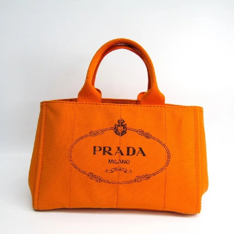 Prada bags with a front - zip pocket for small items like cards and keysPrada Orange Canvas Canapa Tote (SHA-36295)