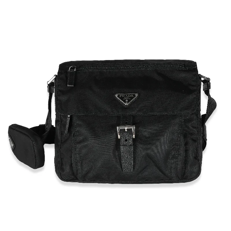 Prada crossbody bags with a keychain holder for practicalityPRADA Black Re-Nylon Front Pocket Shoulder Bag