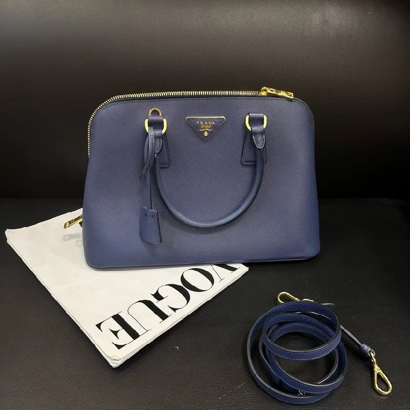 Ladies Prada shoulder bags with a wide - width strap for enhanced comfortPrada Blue Cowhide Shell Bag 33cm Crossbody