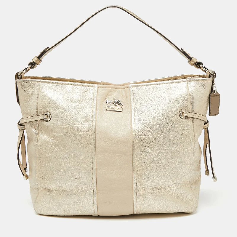 Mini bags for evening outLight Gold Leather Side String Shoulder Bag