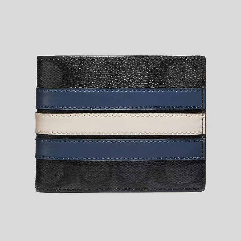 Compact crossbody bags for travelCOACH 3 In 1 Wallet In Signature Canvas With Varsity Stripe Charcoal/Denim/Chalk CR958