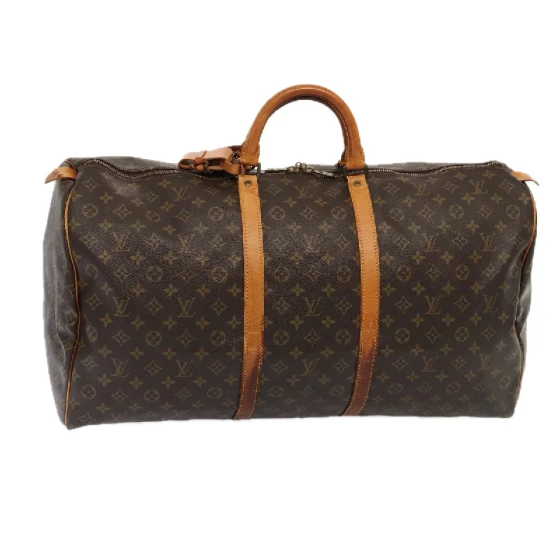 Louis Vuitton bags with a chain - link trim and a leather body for a modern edgeLOUIS VUITTON Monogram Keepall 60 Boston Bag M41422 LV Auth 86740