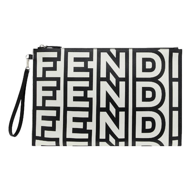 Goyard tote bags with a printed Goyardine pattern for high brand visibilityFendi by Marc Jacobs Roma Black White Large Leather Clutch