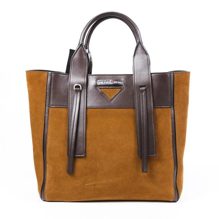 Ladies Prada shoulder bags with a magnetic - closure flap for easy opening and closingPrada Ouverture Suede Tote Bag