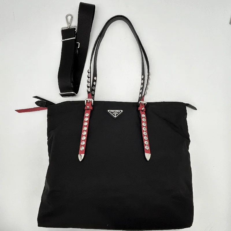 Prada tote bags with a spacious interior and a magnetic - snap closurePrada Vela Black Canvas Shopping Bag Large