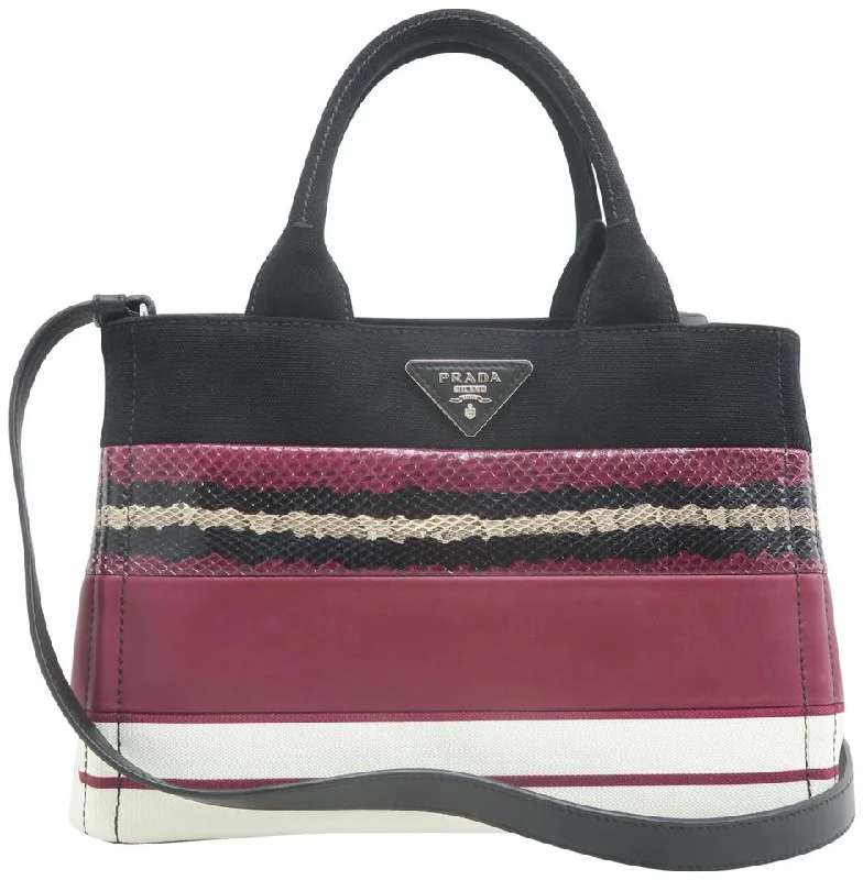 Prada tote bags with a spacious interior and a magnetic - snap closurePrada Multicolor Canvas Snakeskin and Leather Tote