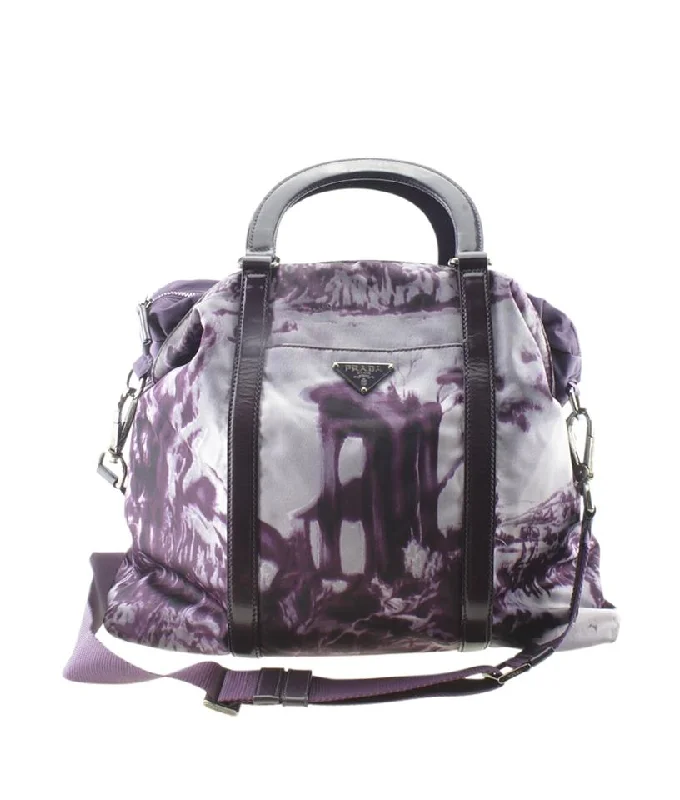 Prada Cleo bags with a crystal - embellished logo for added luxuryPrada Printed 2-way Purple Nylon Tote