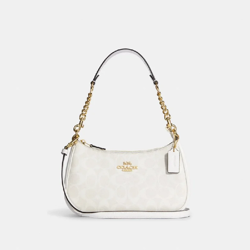 Affordable luxury bags Coach Teri Shoulder Bag In Signature Canvas in Chalk/Glacierwhite