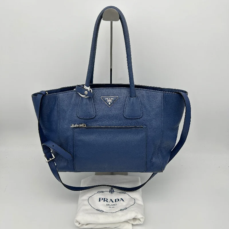 Small - sized Prada Saffiano leather bags for a compact and stylish carryPrada Blue Leather Crossbody Shoulder Tote Bag