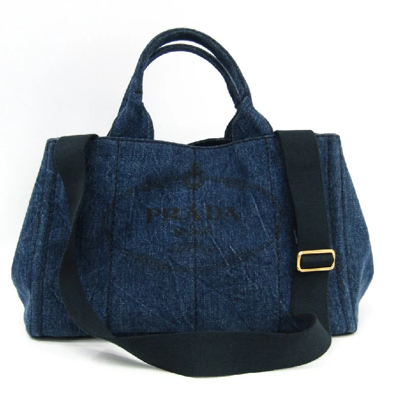 Prada handbags with a perforated leather detail for a unique and breathable designPrada Navy Denim Canapa Tote (SHA23505)