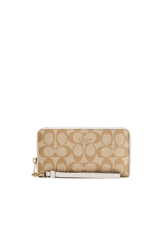 Best-selling designer bags 2025Coach Signature Long C4452 Zip Around Wallet In Light Khaki Chalk