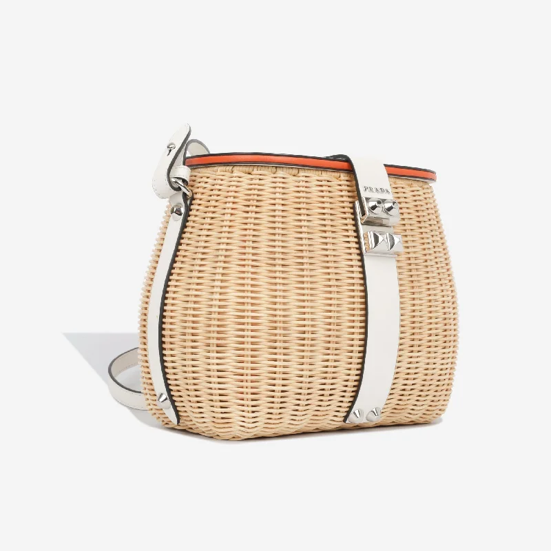 Prada Cahier bags with a leather - wrapped handle for a luxurious feelPrada Midollino Wicker Bag