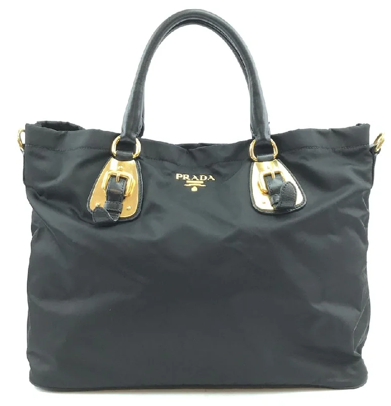 Ladies Prada shoulder bags with a single - handle design for simplicityPrada Rare Tessuto Tote Handbag Black Nylon Shoulder Bag