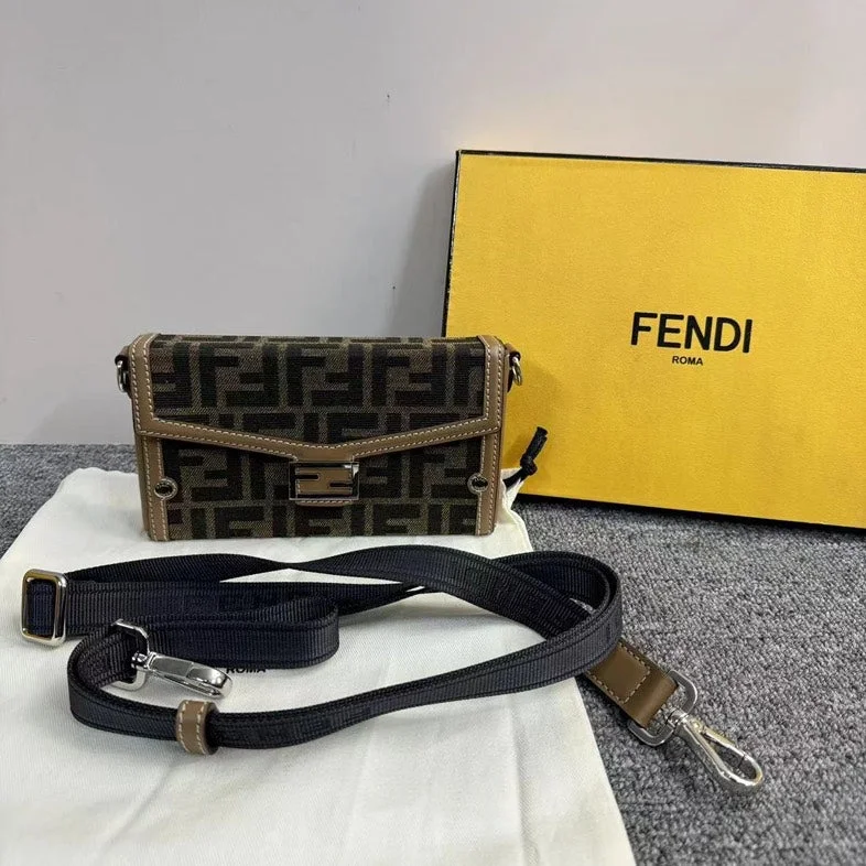 Ladies Goyard handbags with a detachable wallet insert for added convenienceFendi Brown Zucca Canvas Crossbody Bag Small