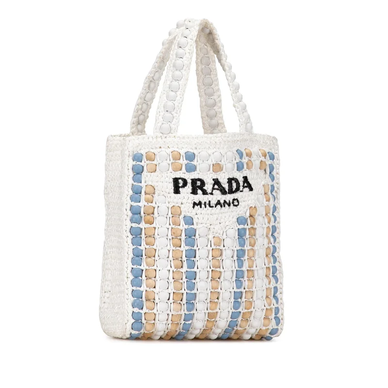 Prada Cahier bags with a detachable shoulder strap for versatile carryingPrada Beaded Raffia Logo Tote dzCs8E