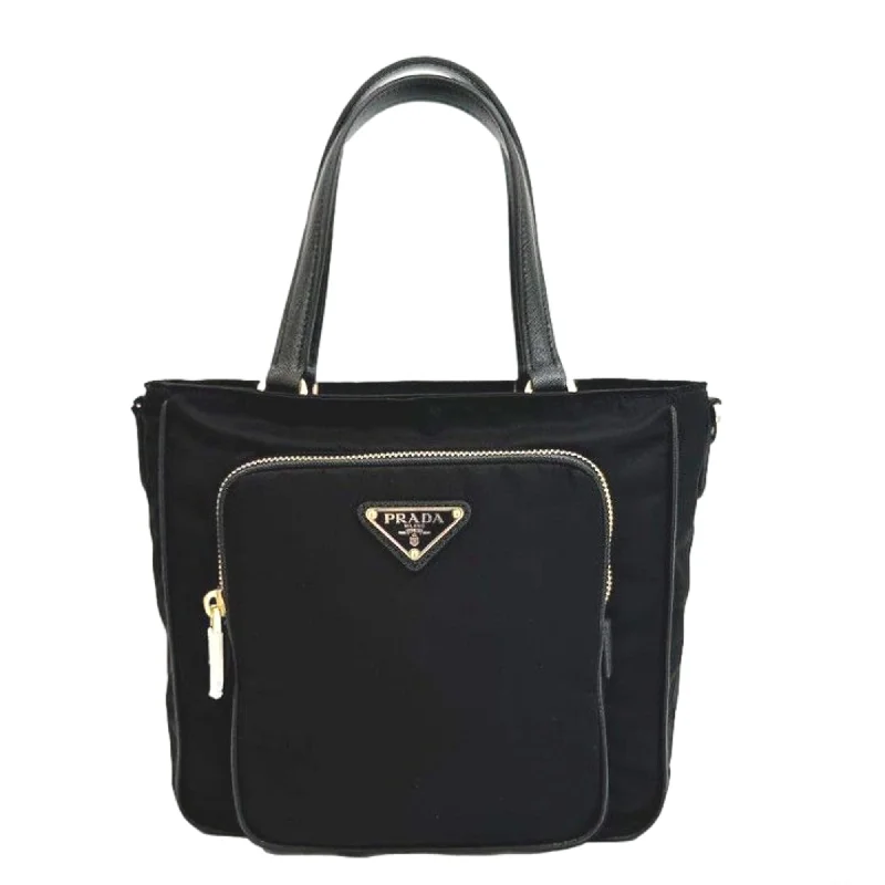 Ladies Prada Galleria bags with gold - toned hardware for a luxurious touchPrada Black Tessuto Nylon Saffiano Leather Crossbody Satchel Bag