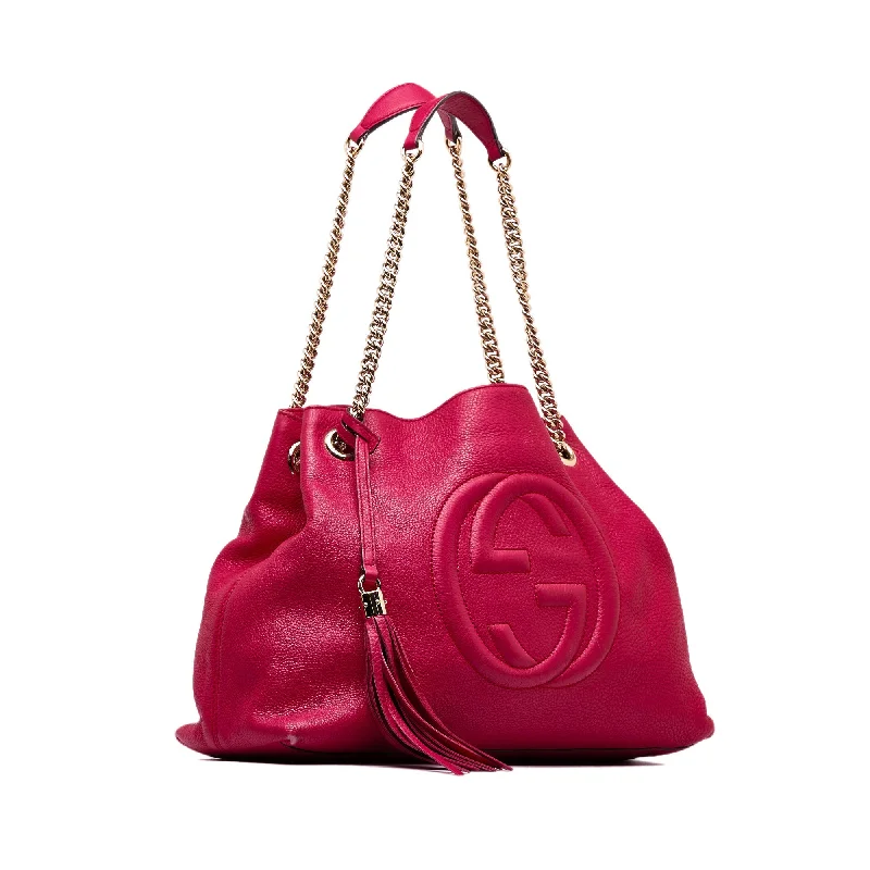 Women Gucci bags with a zippered interior pocketWomen Gucci bags with a zippered interior pocketPink Gucci Soho Chain Tote