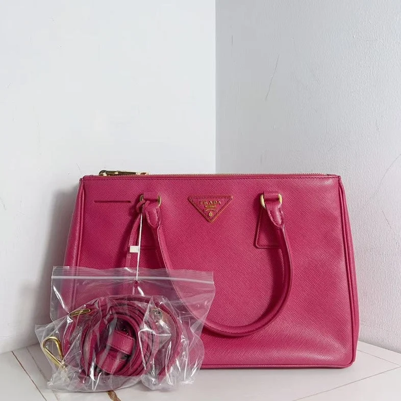 Ladies Prada shoulder bags with a wide - width strap for enhanced comfortPrada Galleria Hot Pink Textured Calfskin Handbag Crossbody