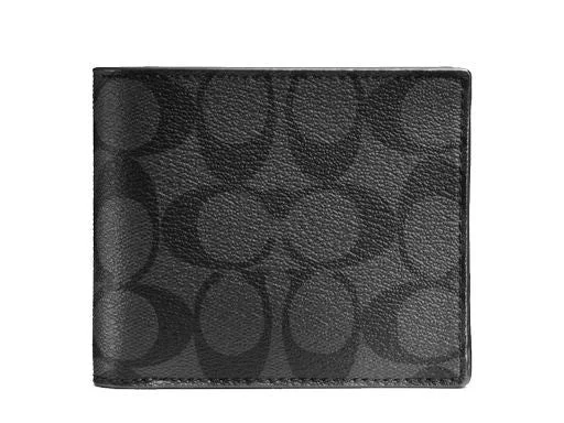 Vintage-inspired handbagsCOACH COMPACT ID SIGNATURE WALLET CHARCOAL BLACK