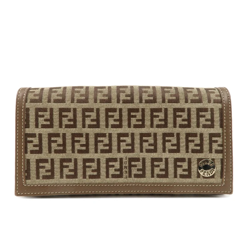 Goyard handbags with a metallic - finish Goyard logo for a bold and glamorous lookFENDI Zucchino Canvas Leather Long Wallet Brown 8M0000