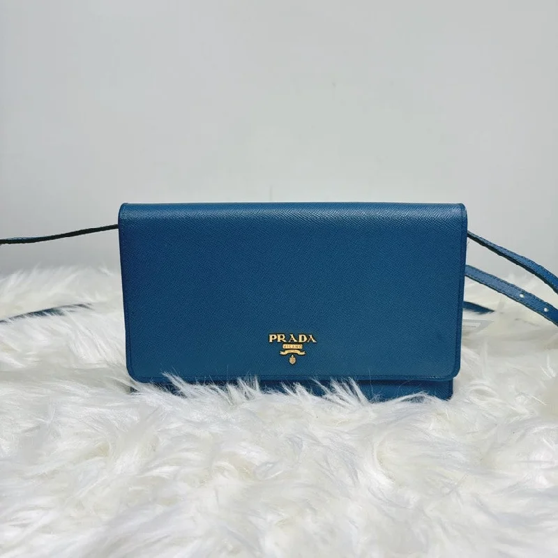 Prada crossbody bags with a keychain holder for practicalityPrada Blue Saffiano Leather Crossbody Bag Medium