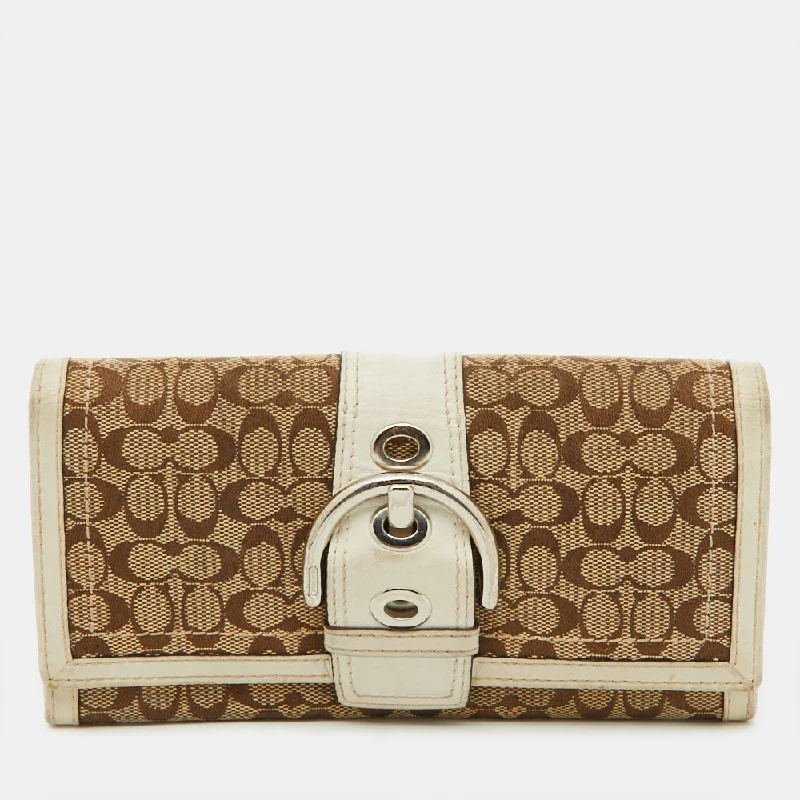 Luxury brand bags on saleBeige/White Signature Canvas and Leather Buckle Detail Continental Wallet