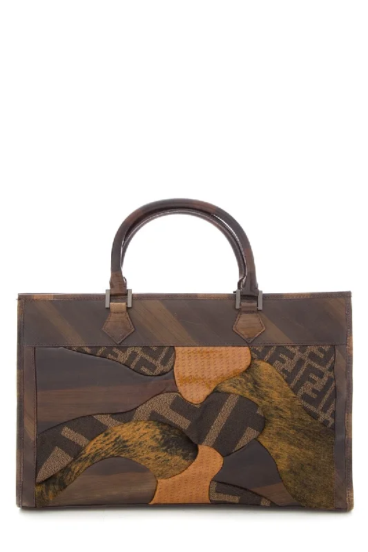 Goyard bags with a detachable tablet holder for using tablets on the goFendi Brown Zucca Canvas & Leather Patchwork Tote NWT