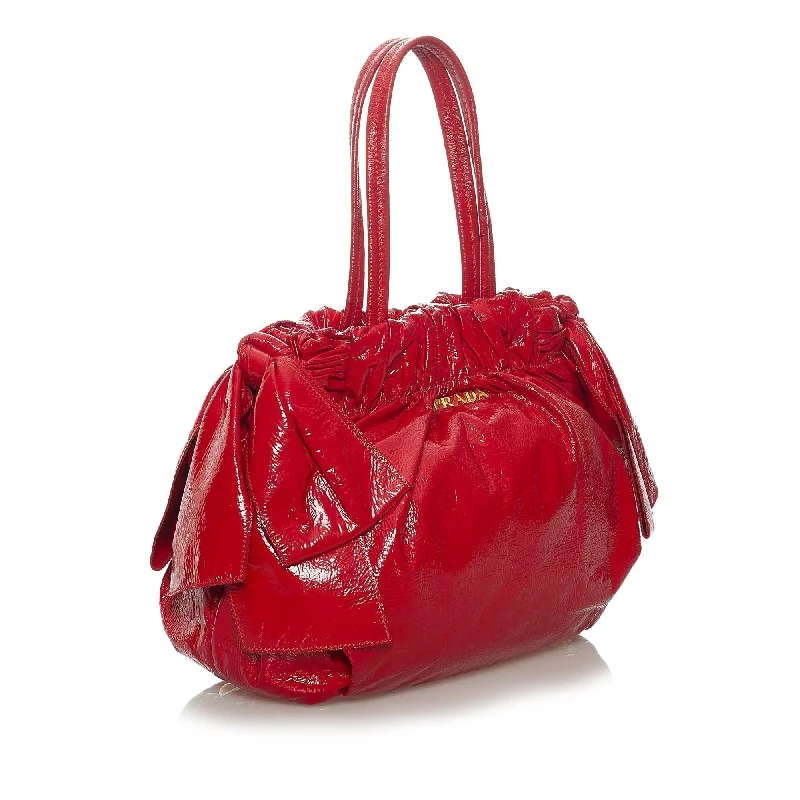 Ladies Prada shoulder bags with a single - handle design for simplicityPrada Patent Leather Bow Satchel (SHG-37202)