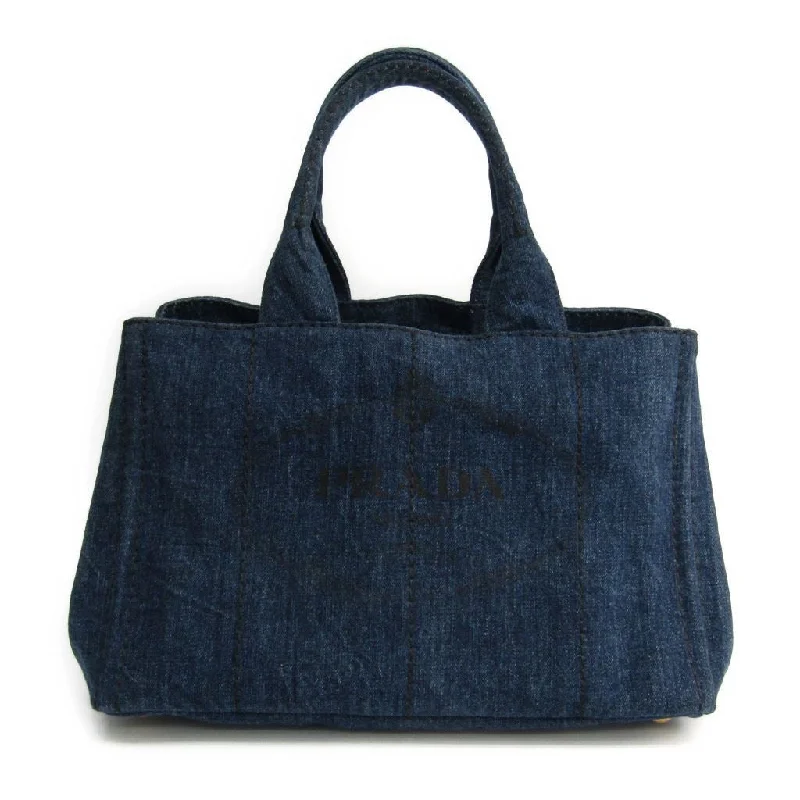 Prada Cahier bags with a leather - wrapped handle for a luxurious feelPrada Navy Denim Canapa Tote (SHA-10293)