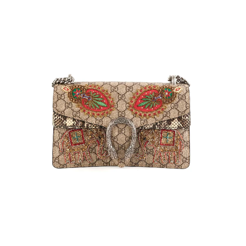 Gucci backpacks for women with a multi - pocket designGucci backpacks for women with a multi - pocket designGucci Dionysus Small Monogram Python with Embellished Elephant Patches