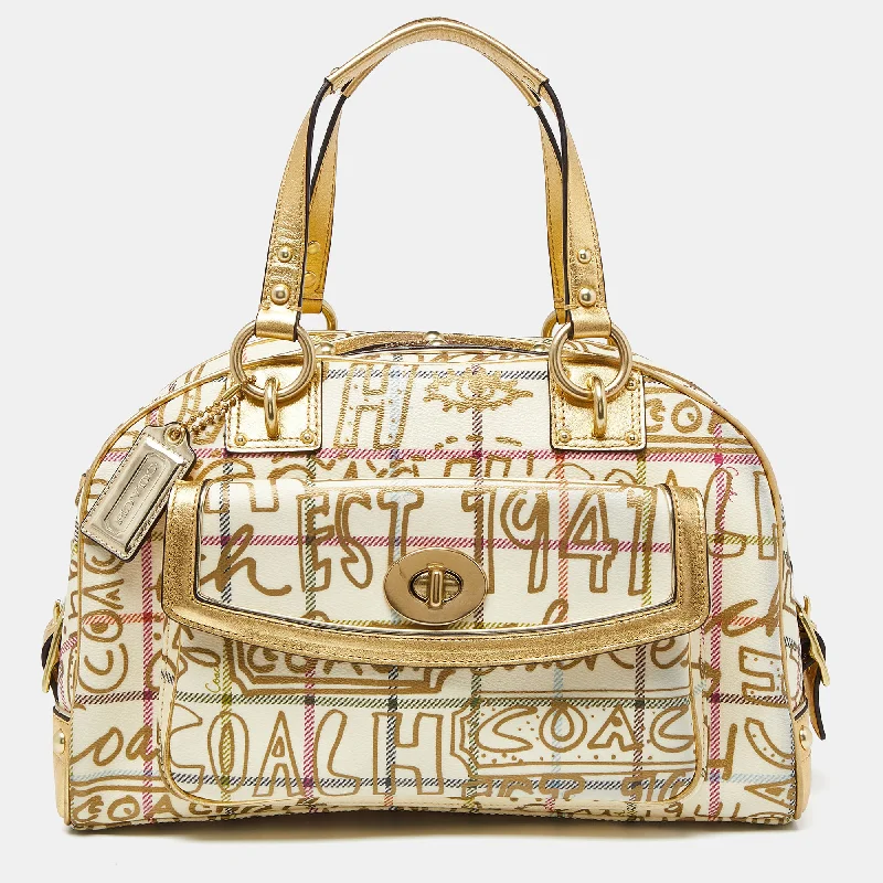 Best bags for weekend getawaysGold PVC and Leather Graffiti Tattersall Satchel