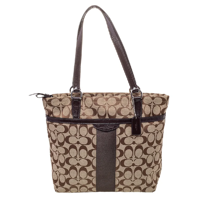 Luxury brand bags on saleBrown /Beige Canvas And Patent Leather Top Zip Tote