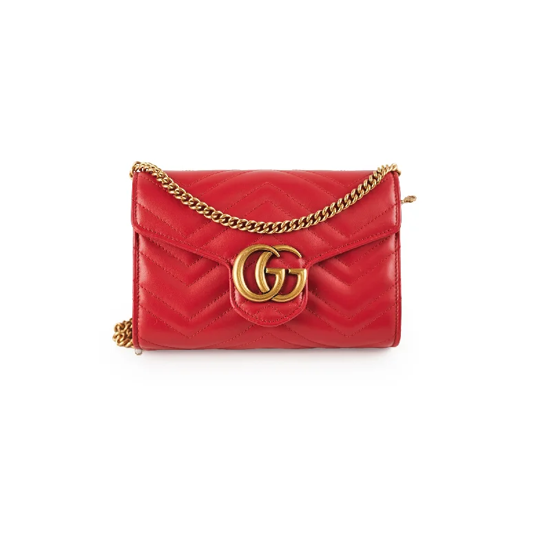 Women Gucci bags with a front - zip pocket for small itemsWomen Gucci bags with a front - zip pocket for small itemsGucci Marmont Red Wallet On Chain WOC