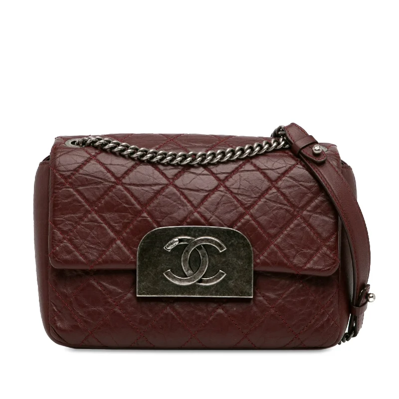 Red Chanel Aged Calfskin CC Square Flap Crossbody Bag