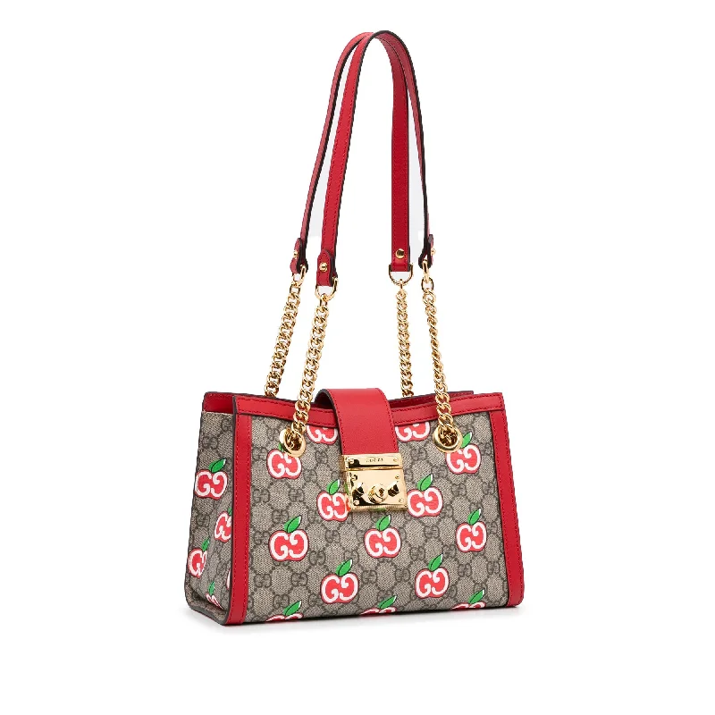 Gucci tote bags for women with a water - resistant coatingGucci tote bags for women with a water - resistant coatingBrown Gucci GG Supreme Apple Padlock Tote