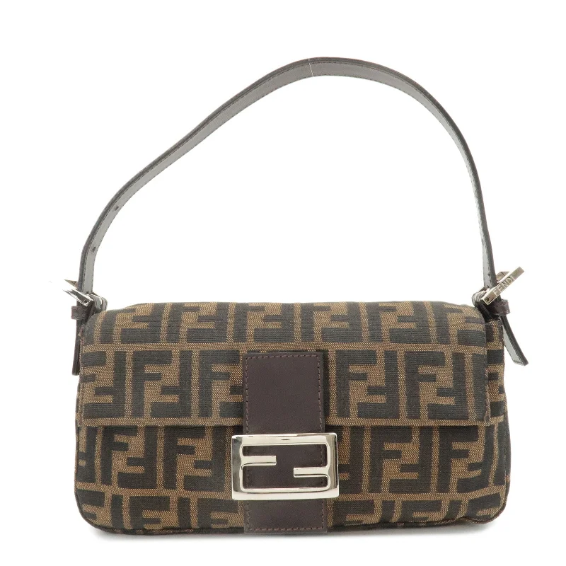 Goyard bags with a detachable mirror inside for quick touch - ups and groomingFENDI Mamma Baguette Zucca Canvas Shoulder Bag Brown Black 26424