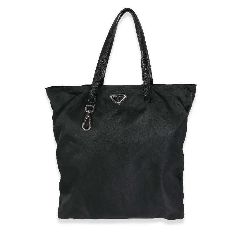 Prada Re - Edizione 2005 bags with a retro - inspired designPRADA Black Nylon Logo Shopper Tote