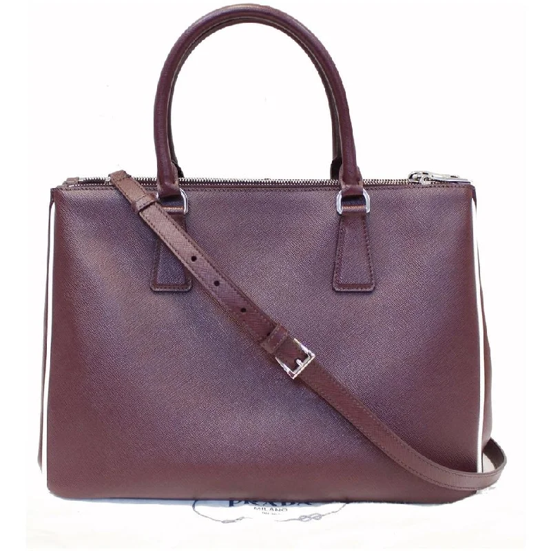 Prada bags with a front - flap pocket for quick access to essentialsPrada Lux Large Tote Burgundy Maroon Saffiano Leather Shoulder Bag