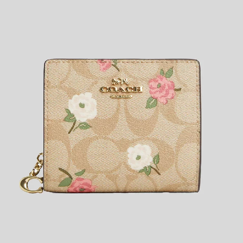 Crossbody bags for everyday useCOACH Snap Wallet In Signature Canvas With Floral Print Khaki Chalk Multi CR969