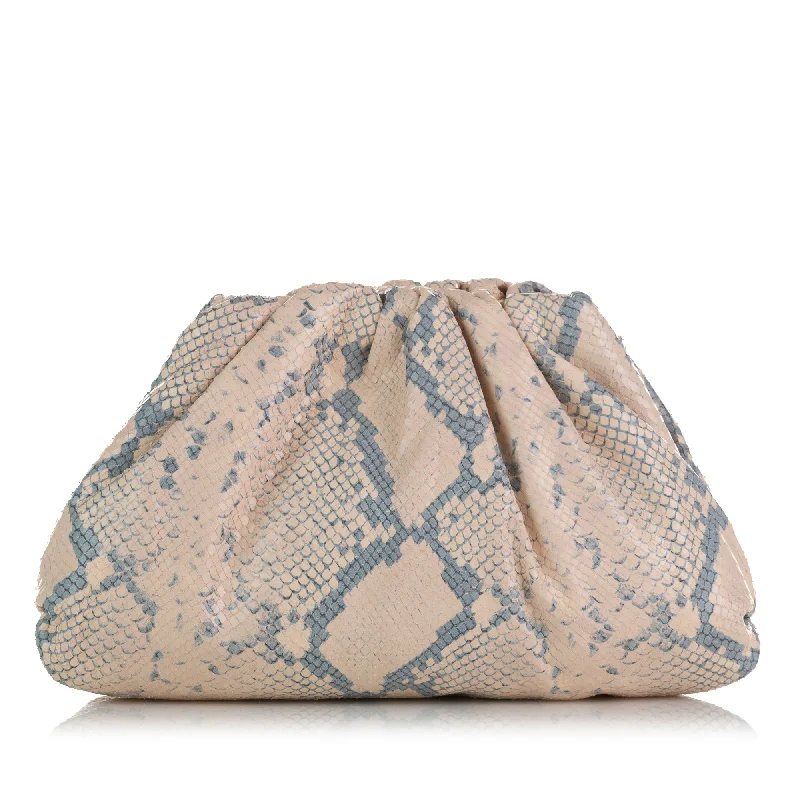 Tan Bottega Veneta Teen Python Print Goatskin Pouch Clutch Bag