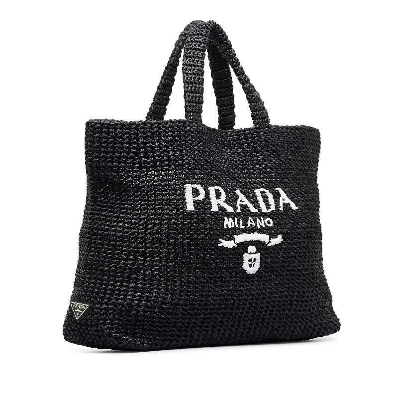 Medium - sized Prada tote bags in classic black for everyday versatilityPrada Raffia Logo Tote (SHG-kkTgsm)