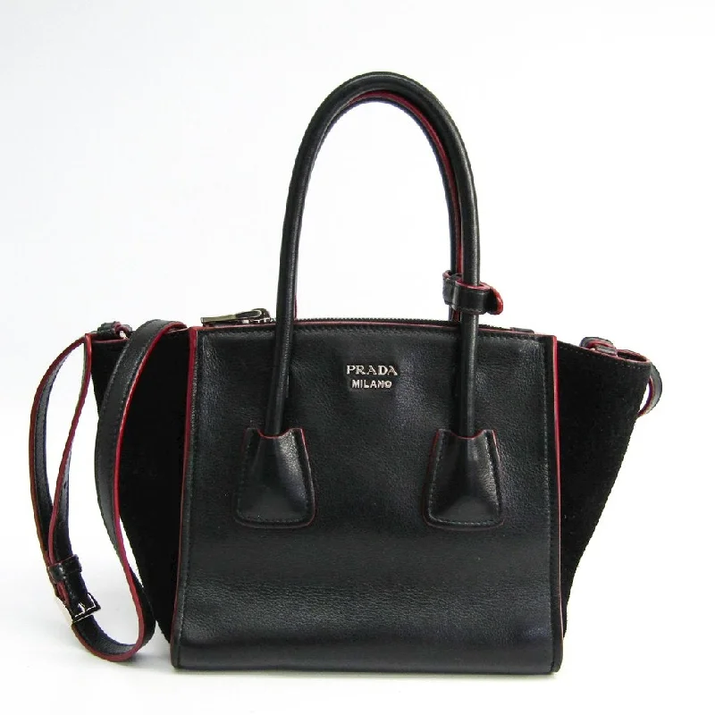 Ladies Prada shoulder bags with a tassel - adorned zipper for added charmPrada Nero Leather Two Way Tote (SHA14351)