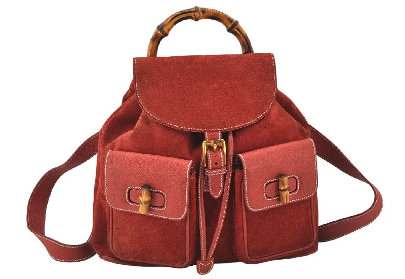 Women Gucci bags with a zip - around closure for securityWomen Gucci bags with a zip - around closure for securityAuthentic GUCCI Vintage Bamboo Drawstring Backpack Suede Leather Red 7160K