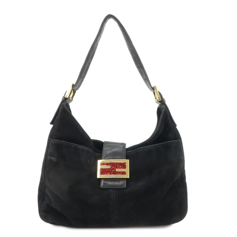 Ladies Goyard shoulder bags with a magnetic - closure flap for easy opening and closingFENDI Suede Leather Shoulder Bag Black 26569